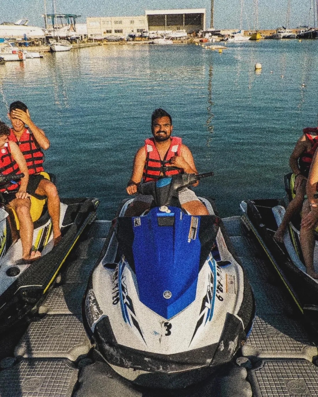 On a jet ski by the marina