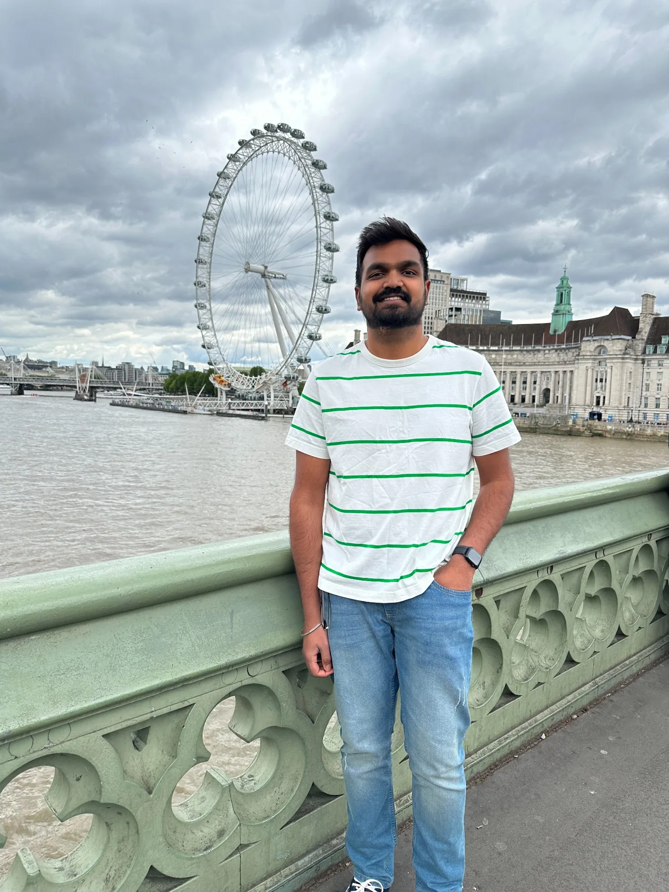 On Westminster Bridge with the London Eye behind