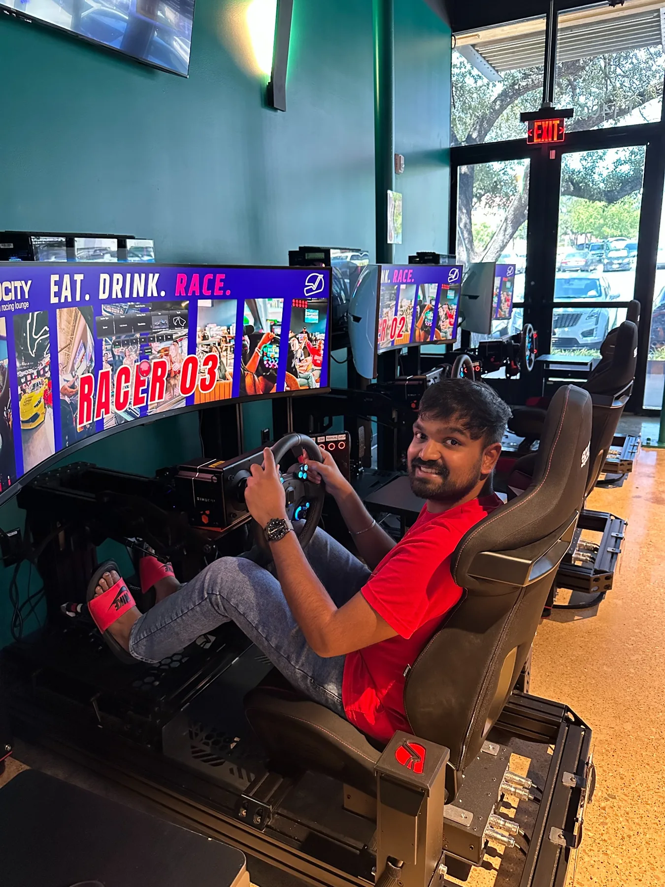 Enjoying a racing simulator
